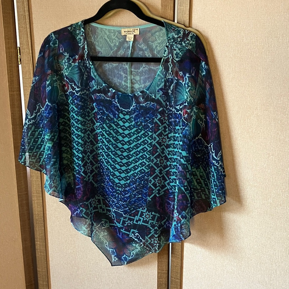 FINAL MARKDOWN One World Blue and Green Sheer cover up petite medium